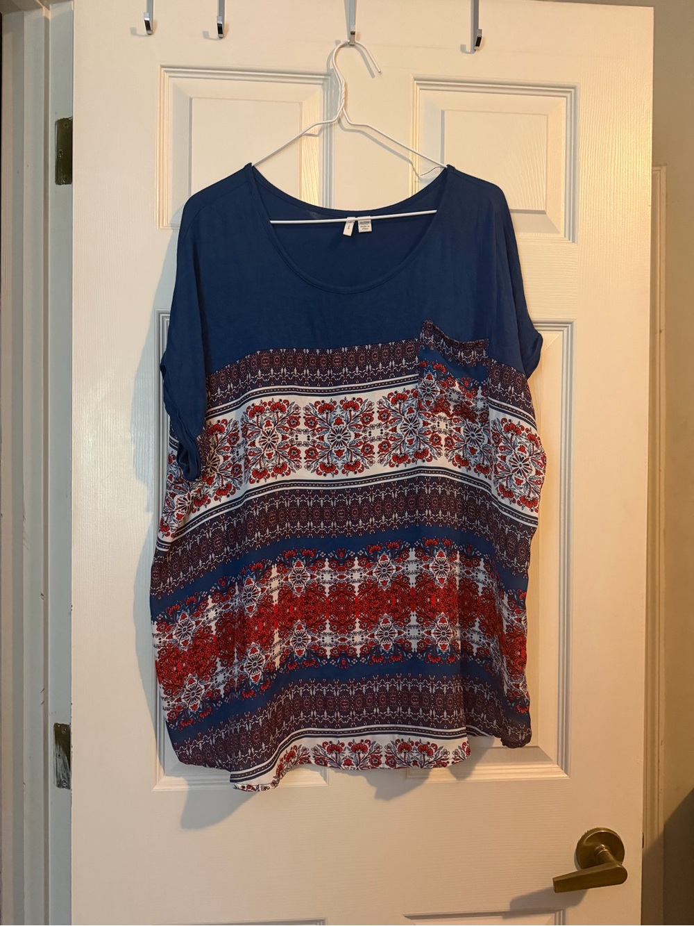 Cato Navy Blue Red Floral-Print Scoop Neck Tunic
